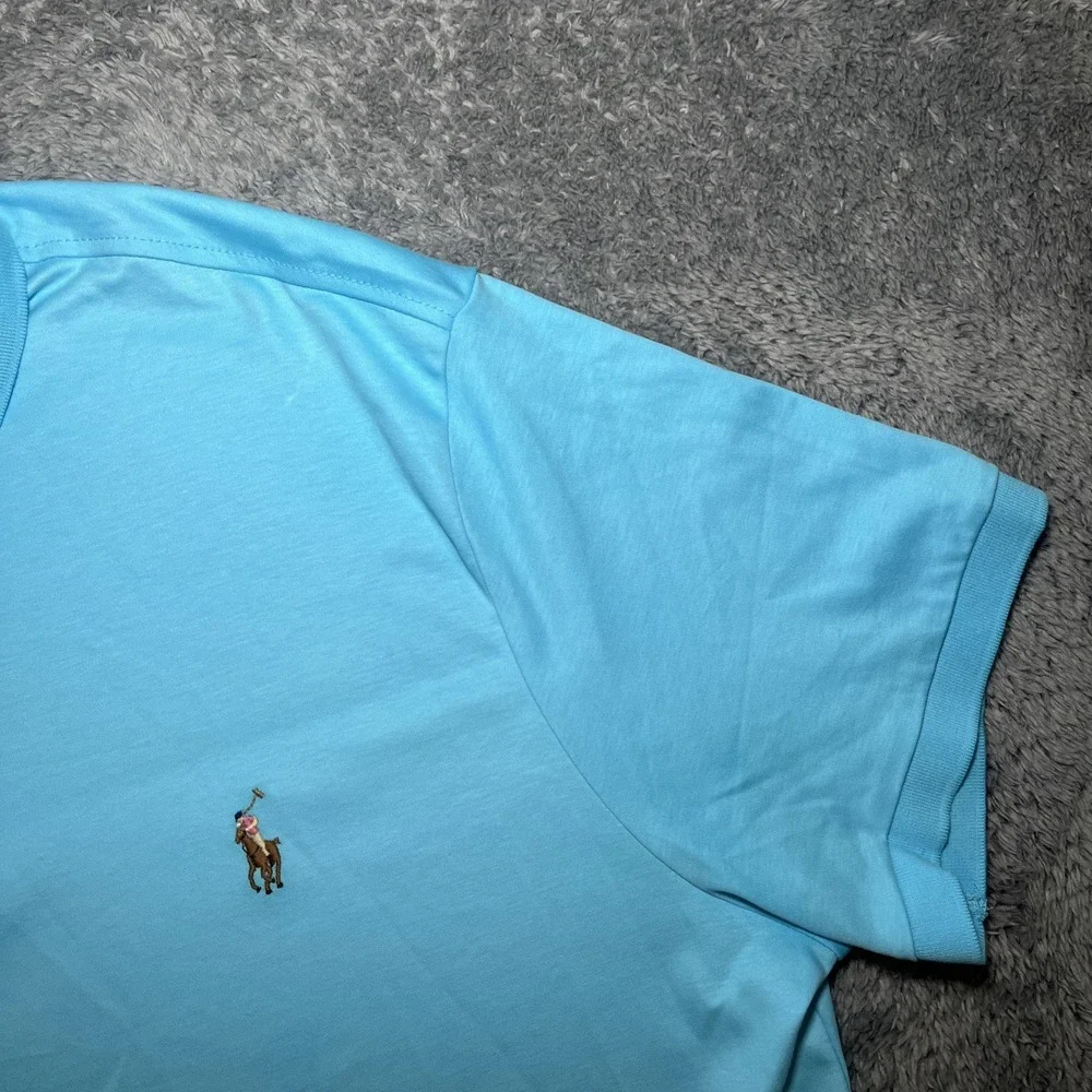 Polo Ralph Lauren Custom Slim Fit Men's Light Blue Short Sleeve SZ XL Flesh Pony